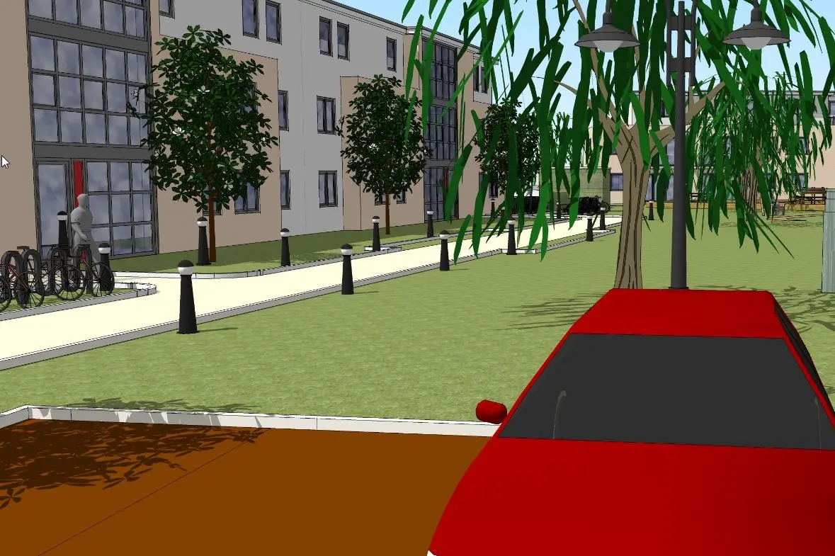 Entwurfsstudien Hackenweg: Blick vom Parkplatz