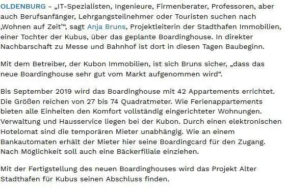 Webartikel zum Boardinghouse in Oldenburg, Teil 2