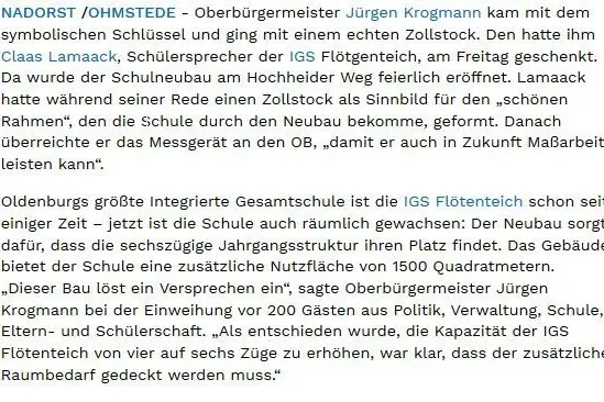 Webartikel zur IGS Flötenteich, Teil 2